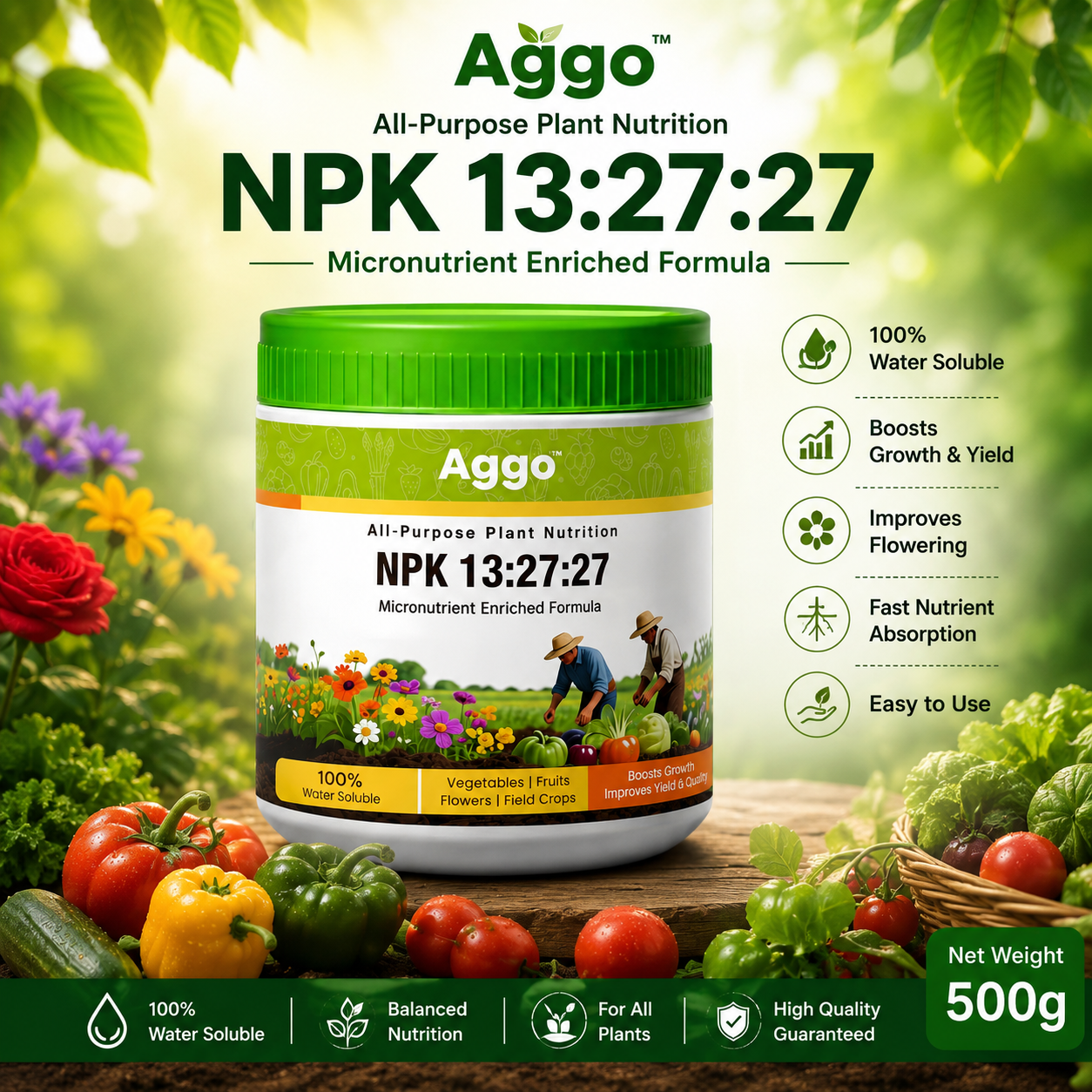 1 Aggo Plant Food NPK 13:27:27 Water Soluble Fertilizer | 500g - Image 2
